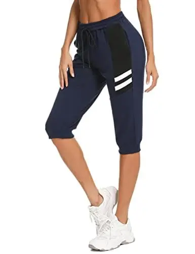 Produktbild: Terecey Jogginghose Damen 3/4 Baumwolle Sommer Kurze Sport Hosen Trainingshose Knielange mit Taschen Caprihose Dreiviertel Freizeithose Sweathose für Jogger Frauen