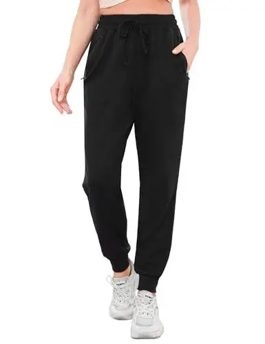 Produktbild: Terecey Jogginghose Damen Lang Sporthose Trainingshose Sommer Fitness Yoga Hose Baumwolle High Waist Freizeithose Laufhosen Frauen Slim Sweatpants, Schwarz M