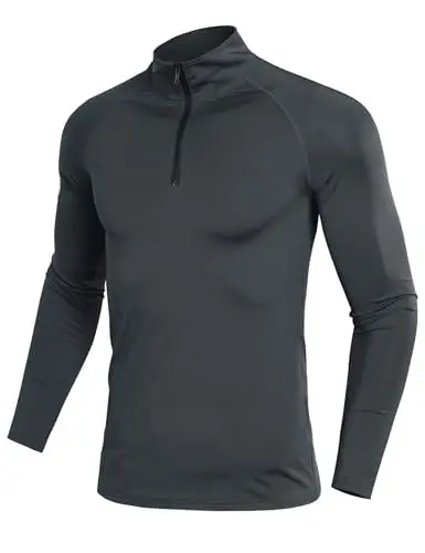 Produktbild: Terecey Laufshirt Herren Langarm 1/4 Reißverschluss Sport Langarmshirts Atmungsaktive Sportshirts Schnelltrocknend Funktionsshirt für Training Laufen Dunkelgrau L