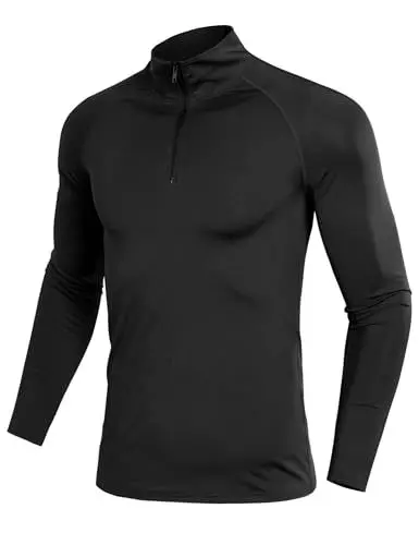 Produktbild: Terecey Laufshirt Herren Langarm 1/4 Reißverschluss Sport Langarmshirts Atmungsaktive Sportshirts Schnelltrocknend Funktionsshirt für Training Laufen Schwarz XXXL