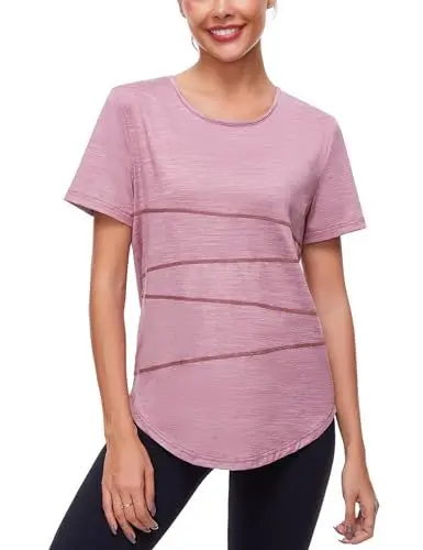 Produktbild: Terecey Sport T-Shirt Damen Fitness Yoga Shirt Damen Sport Shirt Rundhalsausschnitt Funktionsshirt Kurzarm Sport Oberteile für Gym Tennis Rot XXL