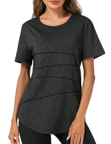 Produktbild: Terecey Sport T-Shirt Damen Fitness Yoga Shirt Damen Sport Shirt Rundhalsausschnitt Funktionsshirt Kurzarm Sport Oberteile für Gym Tennis Schwarz XL
