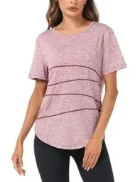 Produktbild: Terecey Sportshirt Damen Fitness T-Shirt Yoga Shirt Damen Funktionsshirt Atmungsaktives Sport Tshirt Mädchen Trainingsshirt Laufshirt für Wandern Lässig Gym Rosa M