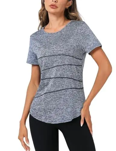 Produktbild: Terecey Sportshirt Damen Kurzarm Sport Tshirt Damen Fitness Rundhalsausschnitt Yoga Shirt Damen Locker für Gym Laufen Workout Navy Blau L