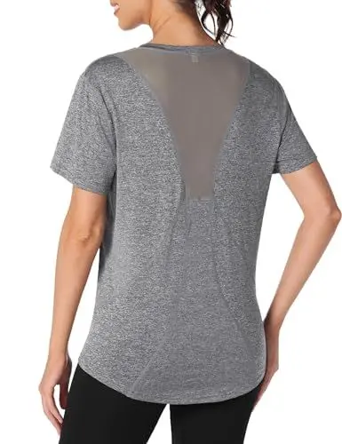 Produktbild: Terecey Sportshirt Damen Kurzarm, Sport Tshirt Damen Fitness Sport Oberteile Locker Funktionsshirt V-Ausschnitt Trainingsshirt Atmungsaktiv Laufshirt Yoga Top Tennis Shirt S-3XL