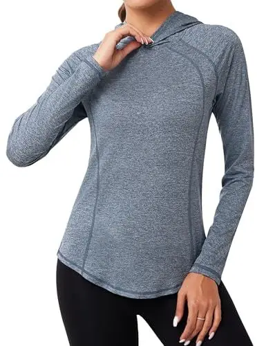 Produktbild: Terecey Sportshirt Damen Langarm, Funktionsshirt Fitness Yoga T-Shirt Laufshirt mit Kapuze, Workout Shirts Frauen Leichte Atmungsaktive Sweatshirt UV Shirt Damen Langarm Sun Hoodie