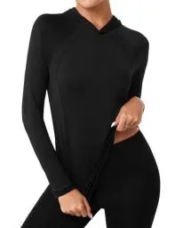Produktbild: Terecey Sportshirt Damen Langarm Funktionsshirt Fitness Yoga T-Shirt Laufshirt mit Kapuze, Workout Shirts Frauen Leichte Atmungsaktive Sweatshirt UV Shirt Damen Langarm Sun Hoodie
