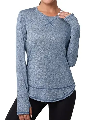 Produktbild: Terecey Sportshirt Damen Langarm Funktionsshirt Atmungsaktive Fitness Workout Yoga Top Leicht Locker Langarmshirt Laufshirt mit Daumenloch, Navy Blau M