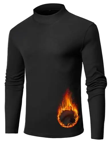 Produktbild: Terecey Herren Thermounterwäsche Rollkragen Basic Thermoshirt Slim Fit Warm Funktionsunterwäsche Oberteil Langarm Elastisch Thermounterhemd fur Männer, Schwarz S