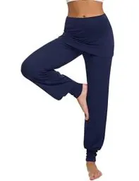 Produktbild: Terecey Yogahose Damen Lang mit Rock Freizeithose Baumwolle Jogginghose Hohe Taille Pumphose Haremhose für Yoga Pilates Tanzen Joggen Blau L