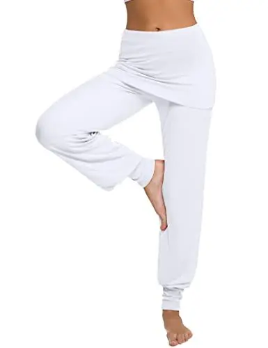 Produktbild: Terecey Yogahose Damen Lang mit Rock Freizeithose Baumwolle Jogginghose Hohe Taille Pumphose Haremhose für Yoga Pilates Tanzen Joggen Weiß L