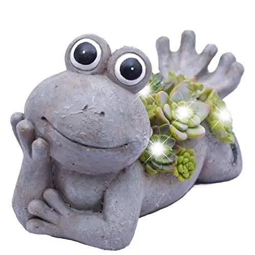 Produktbild: TERESA'S COLLECTIONS 11cm Solar Frosch Gartendeko für Draußen LED Solarlecuhte Kunstharz Wasserfest Frosch Wetterfest Gartendeko Figur für Garten Balkon Terasse Fairy Mutter Tochter Geschenk