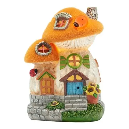 Produktbild: TERESA'S COLLECTIONS Gartendeko für Draußen,Gartendekoration, Feenhaus Gartendeko,feengarten,Pilz, aus Kunstharz, mit Solarlampe, Gelb, Balkon, Herbst deko, Herbst Dekoration,16cm