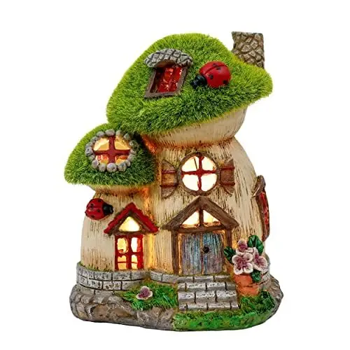 Produktbild: TERESA'S COLLECTIONS Gartendeko für Draußen,Gartendekoration, Feenhaus Gartendeko,feengarten,Pilz, aus Kunstharz, mit Solarlampe, Grün, Balkon, Herbst deko, Herbst Dekoration,16cm