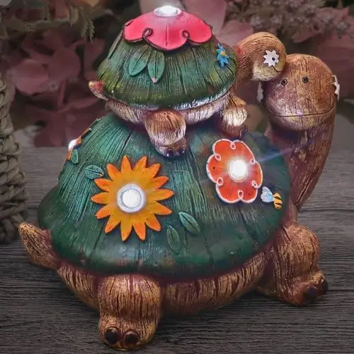 Produktbild: TERESA'S COLLECTIONS Gartendeko für Draußen Schildkröten Mutter und Baby Gartenfiguren Wasserfest Solar Gartenbeleuchtung Gartendeko aus Kunstharz 11cm Balkon Hof Mutter Tochter Geschenk