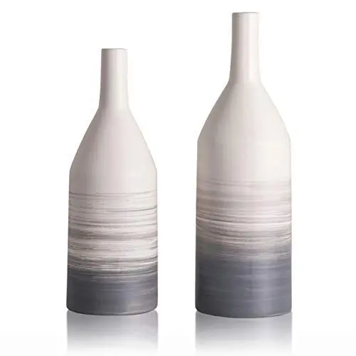 Produktbild: TERESA'S COLLECTIONS Grau Vase mit Farbverlauf, 2er Beige Vasen Set Keramik Vase für Pampasgras, Moderne Dekorative Blumenvase für Wohnzimmer, Küche, Tisch, Hochzeit oder als Geschenk, 32/28 cm