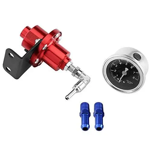 Produktbild: Terisass Kraftstoffdruckregler Aluminiumlegierung Auto Fahrzeug Einstellbare FPR Kraftstoffdruckregler mit Manometer & Fitting Adapter Kit Universal(rot)