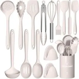 Produktbild: Terlulu Küchenhelfer Set, 15-teiliges Silikon Kochutensilien Kochbesteck Set, Hitzebeständiger Kochgeschirr mit Utensilienhalter, Antihaft Kochset Küchenutensilien, Spülmaschinenfest - Khaki
