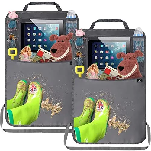 Produktbild: Termichy Rückenlehnenschutz Auto kinder,Auto Organizer,Organizer Auto Rücksitz kinder, Wasserdichtes Plane Kick-Matten-Schutz für Autositz zurück mit große Aufbewahrungstasche (2 Stück,Grau)