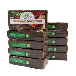 Produktbild: Terra Discount Kokosfaserhumus *Blumenerde* 10x ca.650g (ergibt ca. 90 Liter), Kokoserde als Hochbeeterde und für Pflanzen/Zimmerpflanzen, aus nachwachsenden Rohstoffen, torffrei und ungedüngt