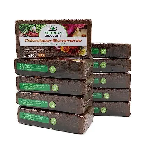 Produktbild: Terra Discount Kokosfaserhumus *Blumenerde* 10x ca.650g (ergibt ca. 90 Liter), Kokoserde als Hochbeeterde und für Pflanzen/Zimmerpflanzen, aus nachwachsenden Rohstoffen, torffrei und ungedüngt