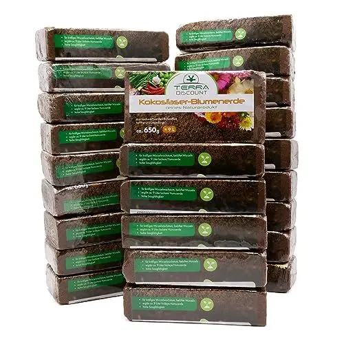 Produktbild: Terra Discount Kokosfaserhumus *Blumenerde* 24x ca.650g (ergibt ca. 216 Liter),Kokoserde als Hochbeeterde und für Pflanzen/Zimmerpflanzen, aus nachwachsenden Rohstoffen, torffrei und ungedüngt