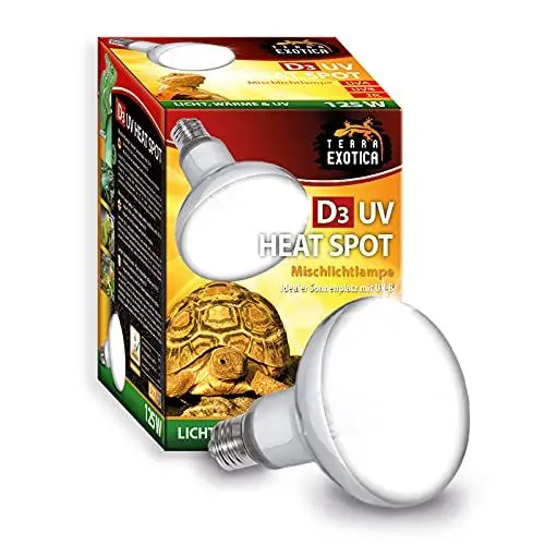 Produktbild: Terra Exotica D3 UV Heat Spot 125 Watt - in 80, 100 und 125 Watt erhältlich - UVB UVA Wärmelampe für Reptilien Sonnenlicht simulierte Förderung der D3-Synthese (125 W)