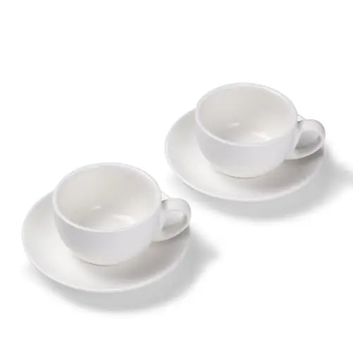 Produktbild: Terra Home 2er Milchkaffee-Tassen Set - Weiß, 350 ml, Matt, Porzellan, Dickwandig, Spülmaschinenfest, italienisches Design - Kaffee-Tassen Set mit Untertassen