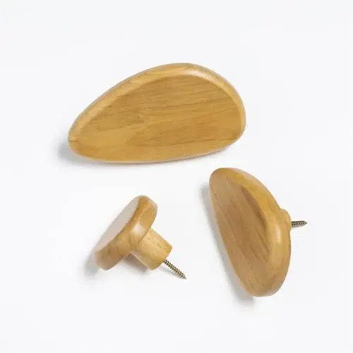 Produktbild: Terra Home 3 er Set Wandhaken Wandgarderobe Holzhaken Tropenform Vollholz, für Badezimmer, Wohnzimmer, Kinderzimmer, Flur,Garderobe, zum Schrauben (Eichen Optik)