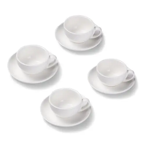 Produktbild: Terra Home 4er Cappuccino-Tassen Set - Weiß, 200 ml, Matt, Porzellan, Dickwandig, Spülmaschinenfest, italienisches Design - Kaffee-Tassen Set mit Untertassen