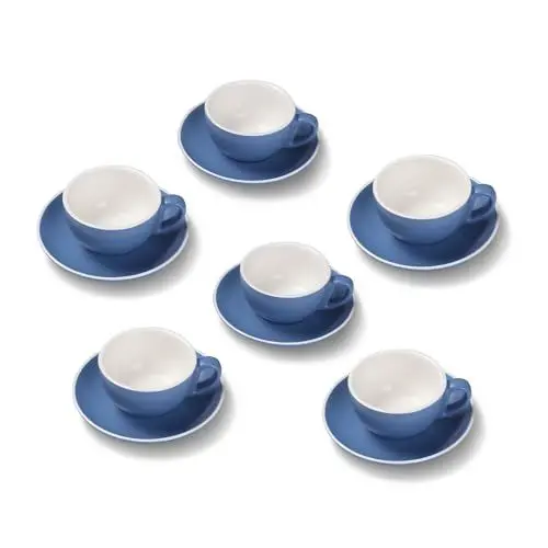 Produktbild: Terra Home 6er Cappuccino-Tassen Set - Blau, 200 ml, Matt, Porzellan, Dickwandig, Spülmaschinenfest, italienisches Design - Kaffee-Tassen Set mit Untertassen