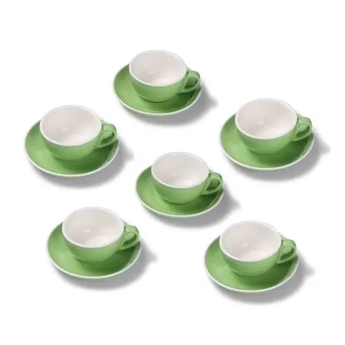 Produktbild: Terra Home 6er Cappuccino-Tassen Set - Grün, 200 ml, Glossy, Porzellan, Dickwandig, Spülmaschinenfest, italienisches Design - Kaffee-Tassen Set mit Untertassen