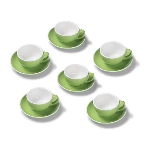 Produktbild: Terra Home 6er Cappuccino-Tassen Set - Grün, 200 ml, Matt, Porzellan, Dickwandig, Spülmaschinenfest, italienisches Design - Kaffee-Tassen Set mit Untertassen