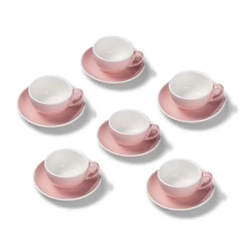 Produktbild: Terra Home 6er Cappuccino-Tassen Set - Rosa, 200 ml, Glossy, Porzellan, Dickwandig, Spülmaschinenfest, italienisches Design - Kaffee-Tassen Set mit Untertassen