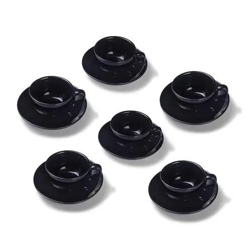 Produktbild: Terra Home 6er Cappuccino-Tassen Set - Schwarz, 200 ml, Glossy, Porzellan, Dickwandig, Spülmaschinenfest, italienisches Design - Kaffee-Tassen Set mit Untertassen