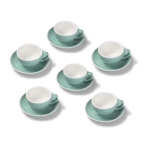 Produktbild: Terra Home 6er Cappuccino-Tassen Set - Türkis, 200 ml, Glossy, Porzellan, Dickwandig, Spülmaschinenfest, italienisches Design - Kaffee-Tassen Set mit Untertassen