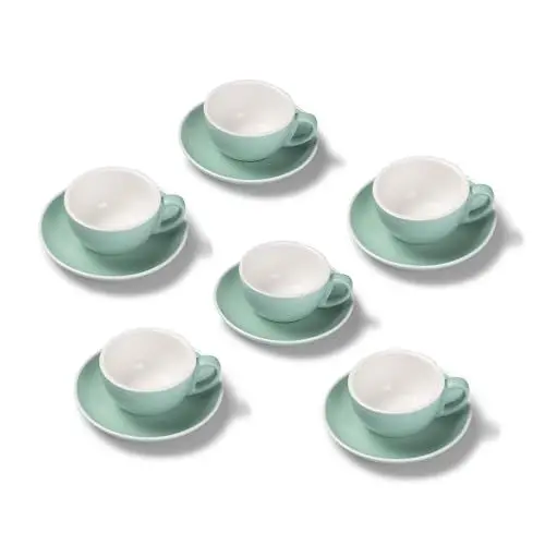 Produktbild: Terra Home 6er Cappuccino-Tassen Set - Türkis, 200 ml, Matt, Porzellan, Dickwandig, Spülmaschinenfest, italienisches Design - Kaffee-Tassen Set mit Untertassen