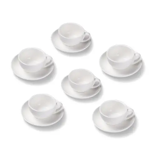 Produktbild: Terra Home 6er Cappuccino-Tassen Set - Weiß, 200 ml, Matt, Porzellan, Dickwandig, Spülmaschinenfest, italienisches Design - Kaffee-Tassen Set mit Untertassen