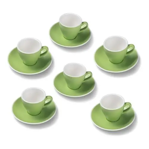 Produktbild: Terra Home 6er Espresso-Tassen Set - Grün, 90 ml, Matt, Porzellan, Dickwandig, Spülmaschinenfest, italienisches Design - Kaffee-Tassen Set mit Untertassen