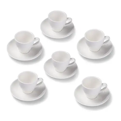 Produktbild: Terra Home 6er Espresso-Tassen Set - Weiß, 90 ml, Glossy, Porzellan, Dickwandig, Spülmaschinenfest, italienisches Design - Kaffee-Tassen Set mit Untertassen