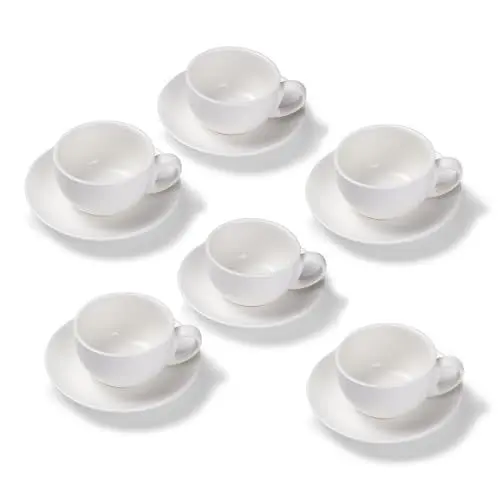 Produktbild: Terra Home 6er Milchkaffee-Tassen Set - Weiß, 350 ml, Matt, Porzellan, Dickwandig, Spülmaschinenfest, italienisches Design - Kaffee-Tassen Set mit Untertassen