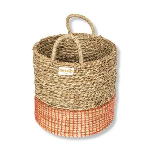 Produktbild: Terra Home Aufbewahrungskorb - türkis, Wasserhyazinthe, rund, Ø 30 cm, H 29 cm, geflochten, dekorativ, mit Henkel - Korb für Aufbewahrung, Spielzeug, Kinderzimmer, Wohnzimmer, Badezimmer