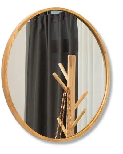Produktbild: Terra Home Wandspiegel Eiche - rund Durchmesser 60 cm, Modern, Voll-Holz, Spiegel - für Flur, Wohnzimmer, Bad oder Garderobe, Flurspiegel, Schminkspiegel (⌀ 60 cm)