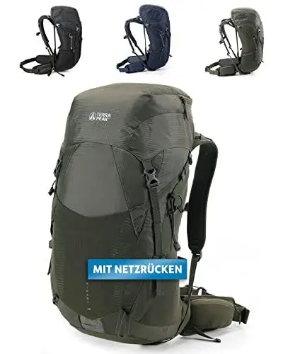 Produktbild: Terra Peak - Wanderrucksack Airant 40 Rückenbelüftung für Damen & Herren mit belüftetem Netz-rücken grün groß - zum Wandern und Camping mit Trinksystem-Vorbereitung - unisex outdoor Backpack leicht