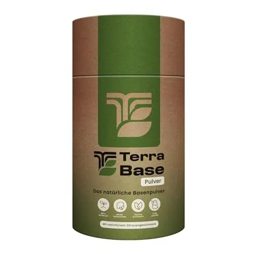Produktbild: TERRABASE 100% natürliches Basenpulver für eine intakte Säure-Basen-Balance & Diäten | angenehmes Zitronengras Aroma | 210g für 60 Portionen | Magnesium, Calcium, Zink & Mangan | vegan & laborgeprüft