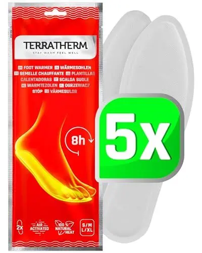 Produktbild: TerraTherm Wärmesohlen für Schuhe - 5 Paar M Sohlenwärmer, 100% natürliche Wärme, Fußwärmer Sohlen als auch Wärmeeinlagen für Schuhe, für 8h warme Füße, Schuhwärmer Einlagen M