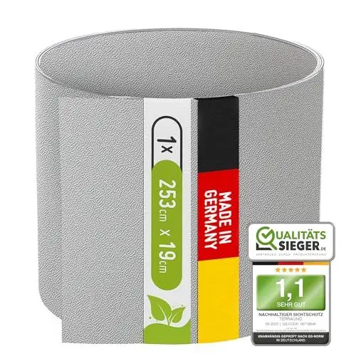 Produktbild: TerraUno Nachhaltige Sichtschutzstreifen für Doppelstabmatten, Polypropylen, Made in Germany, RAL 7040 Grau, 1 Streifen, extra stabil, Lederoptik, Zaun Sichtschutz mit UV-Beständigkeit