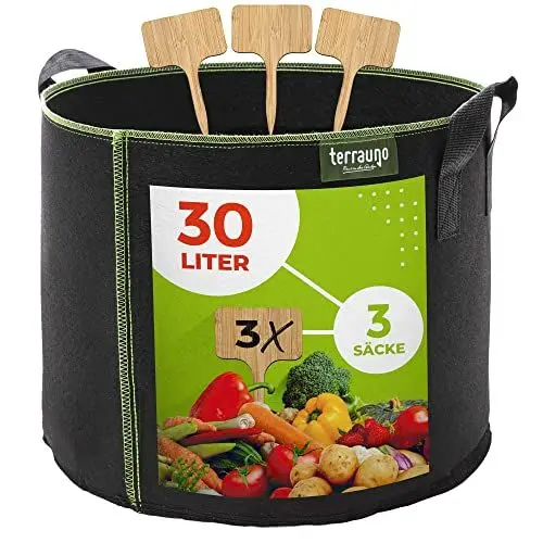 Produktbild: TerraUno - Pflanzsack aus Vliesstoff (3 Stück) I Pflanzentasche 30 Liter I Pflanzentasche zur Anzucht von Kartoffeln, Tomaten, Erdbeeren & Co