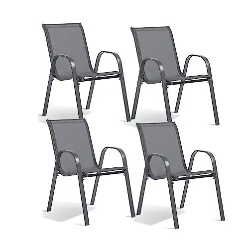 Produktbild: Gartenstühle aus Textilene - 4er-Set, Größe 54,5x64x90 cm, verstärktes Metall, Farbe Anthrazitgrau, Terrassenstühle, stapelbarer Außenstuhl