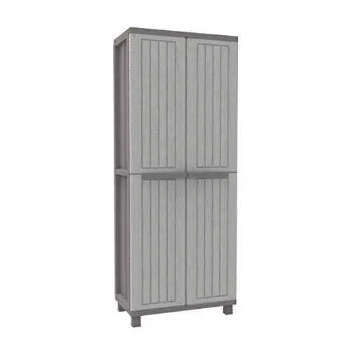 Produktbild: Terry, Jwood 268, Schrank mit zwei Türen in Holz-Optik, 3 Einlegeböden, für den Innen- und Außenbereich/Taubengrau - 68x37,5x170 cm